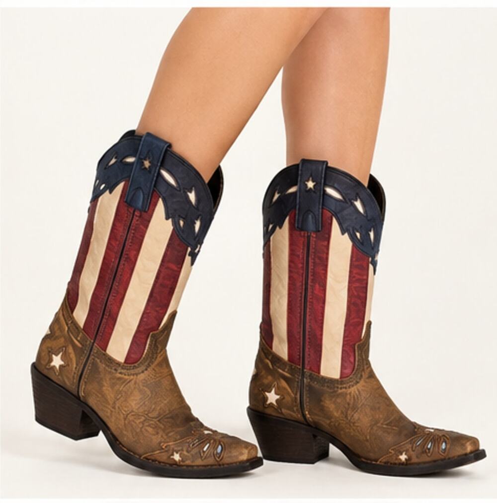 Laredo Womens Keyes Stars & Stripes Leather Western Boots Snip Toe Size 6.5M USA
